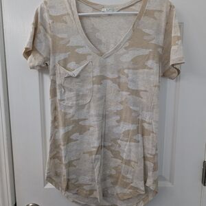 Z Supply Beige Camo V-Neck Tee
